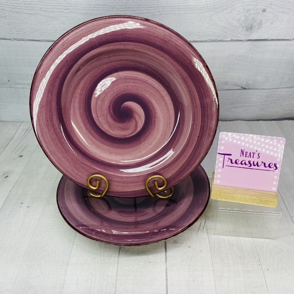 HausenWare TWIST WINEBERRY Swirled Wine Brown Specks Trim Dinner Plates Set 2